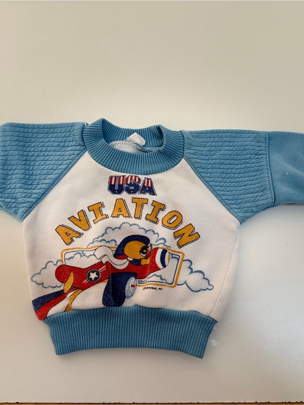 VTG 80’s Kids Baby Fair USA Aviation Graphic Sweatshirt 0-6mo